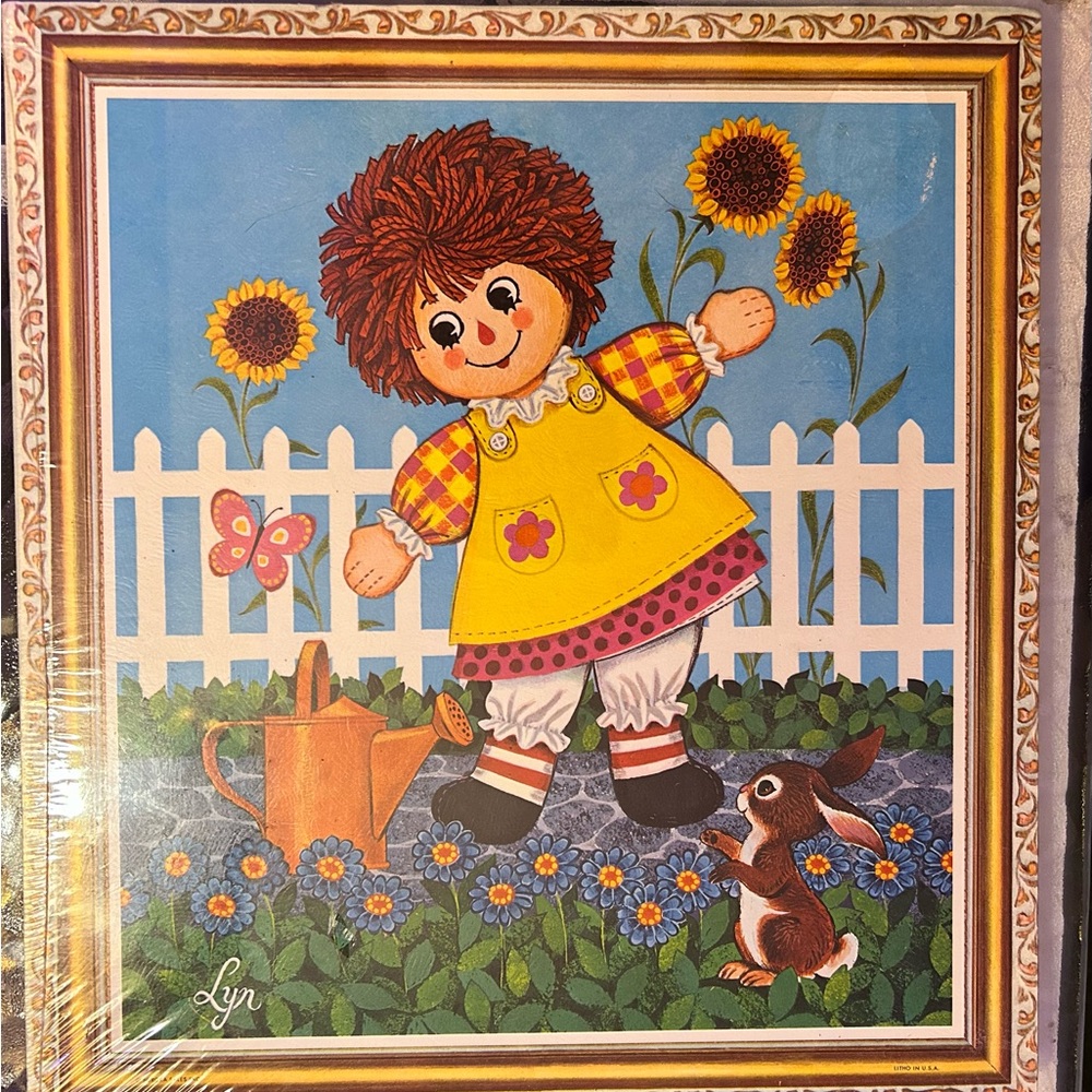 Charming Rag Doll Illustration with Sunflowers